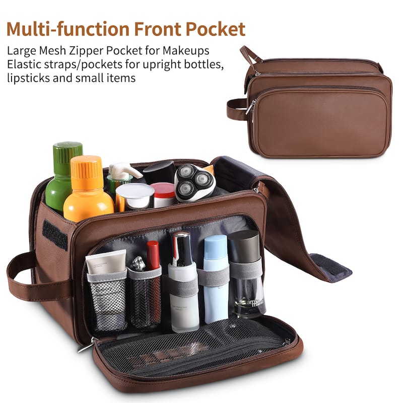 PU Leather Toiletry Bag for Men - Water-Resistant Travel Dopp Kit for Grooming, Shaving, Cosmetics & Accessories
