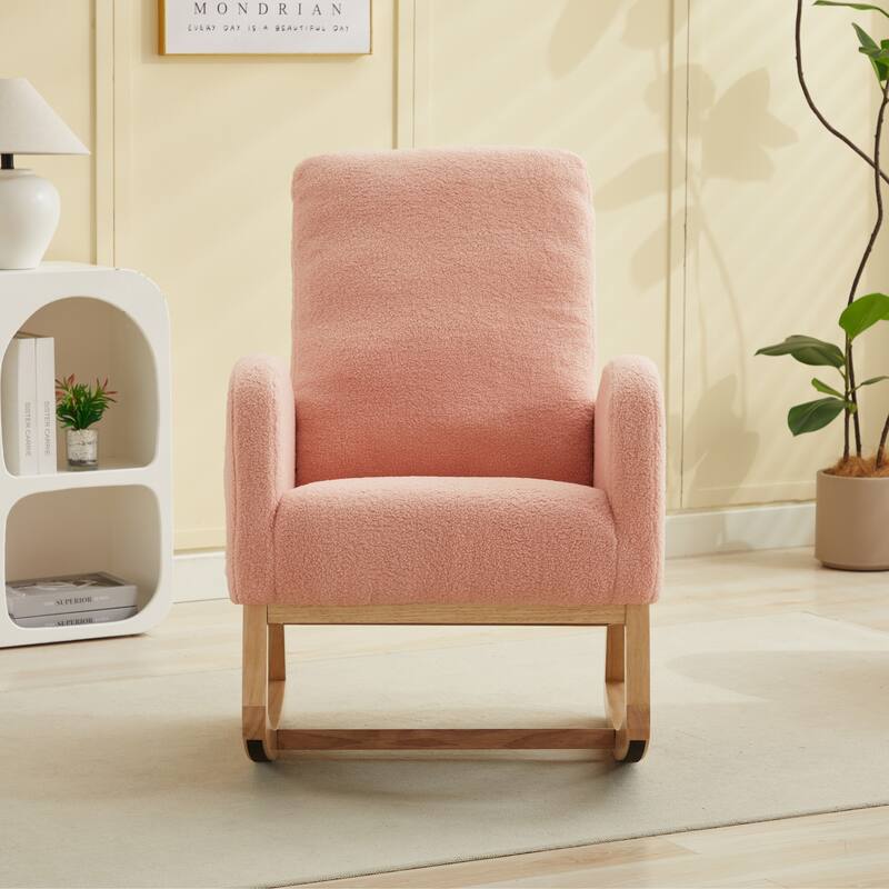 Upholstered Rocking Chair Nursery Chair with High Back and Side Pocket
