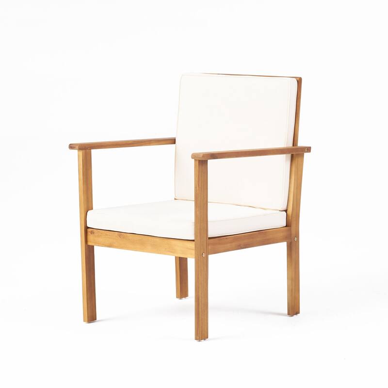 Acacia Wood Table Chairs Set with Slat Back Arm Chairs and Coffee Table, Outdoor Sectional Conversation Sets, 3-Piece