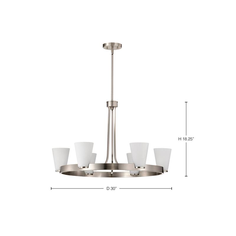 Royale 6 Light Chandelier Brushed Nickel Finish Ribbed White Glass - Brushed Nickel