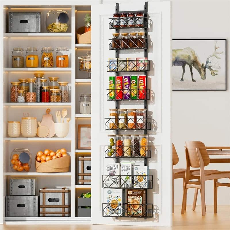 Over the Door Pantry Organizer 8Tier Adjustable Baskets - 5.51"D x 13.78"W x 65.16"H - Black