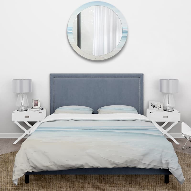 Designart "Beach Photo Tranquil Waters I" Blue Coastal - Bed Cover Set With Shams