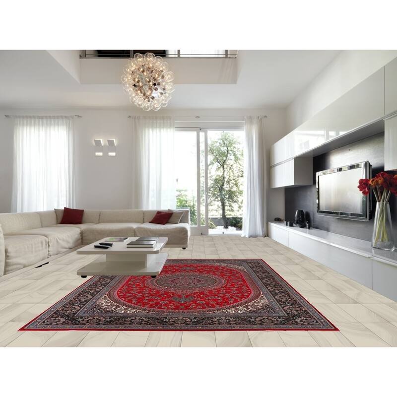 Traditional Red Kashan Turkish Area Rug Bedroom Machine-Made Carpet - 9'8" x 13'4"