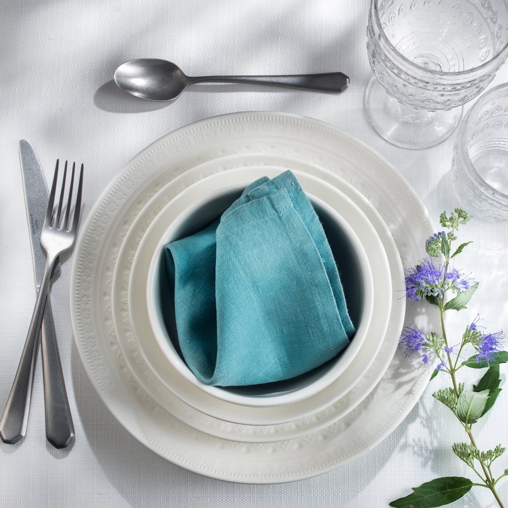 Euro Ceramica Fez 20 Piece White Drink & Dine Set (Dinnerware + Clear Highball Glasses)