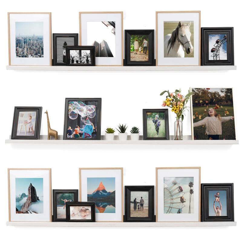 Rustic State Set of 3 Wall Mounted Shelves 60 Inch Photo Ledge - Burnt White