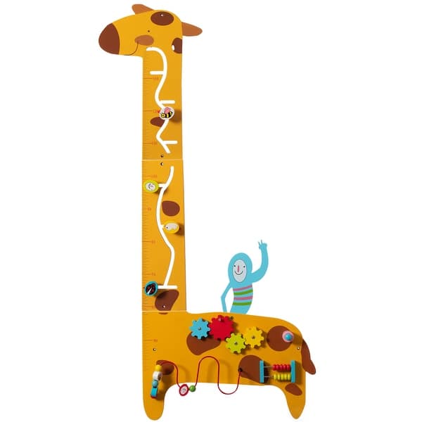 slide 2 of 13, Wooden Giraffe Sensory Wall Game, Activity Toy Growth Chart for Playroom, Nursery, Preschool, and Doctors' Office Yellow