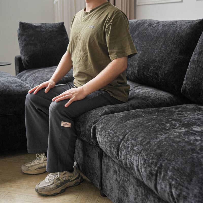 134" Cloud Sectional Couches, L Shape Couch with Ottoman, 6 Seater Modular Sectional Sofa, Cushion Covers Removable