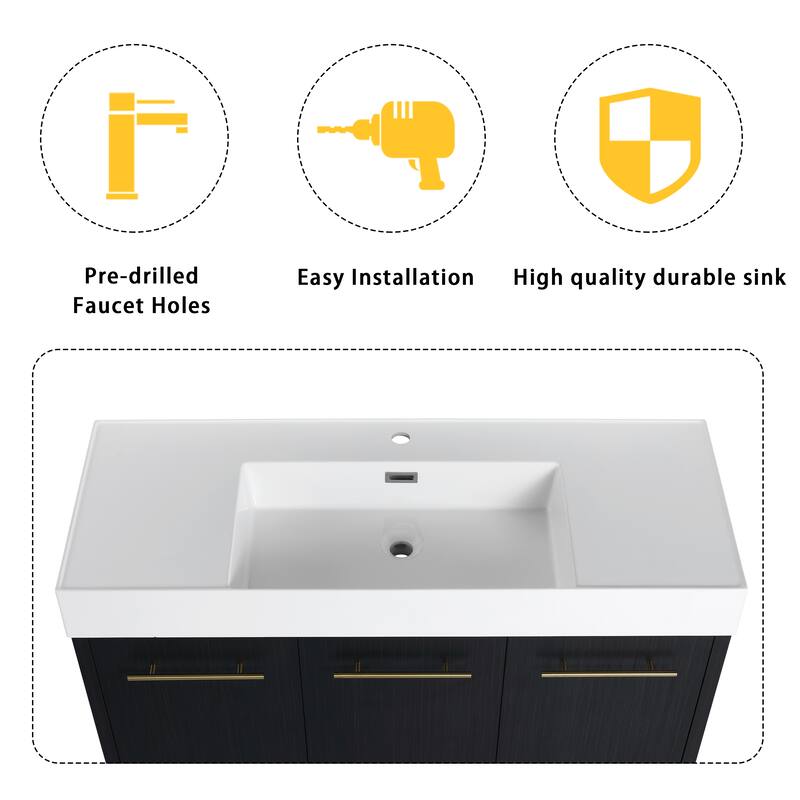 24" Bathroom Vanity with Resin Sink, Soft Close Hinges, Adjustable Storage, Black Chestnut Color, Freestanding Cabinet