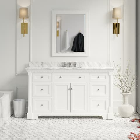 KitchenBathCollection Sydney 60" Single Bathroom Vanity with Carrara Marble Top