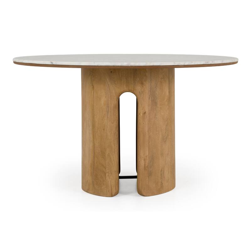 Zorhan Modern White Marble & Mango Round Dining Table