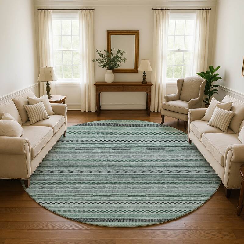 Premium Washable Super Soft Boho Stripes Mayfield Rug - Teal - 8' x 8'