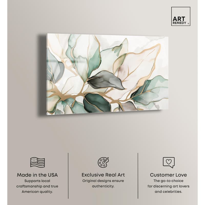 Golden Veined Leaves II Acrylic by Art Remedy, Ready to Hang