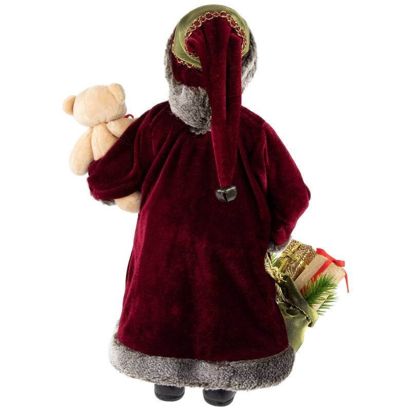 16" Burgundy Santa Claus with Gift Bag Christmas Figure
