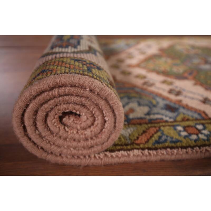 Pink Geometric Kazak Oriental Runner Rug Hand-Knotted Wool Carpet - 2'6"x 9'11"
