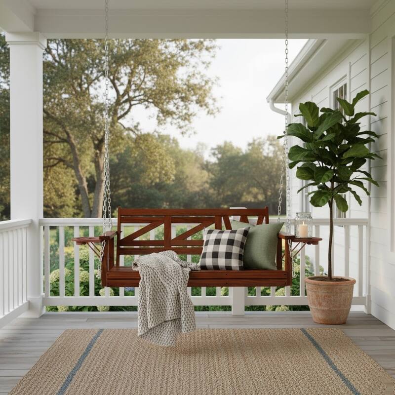 2 or 3-person Wood Porch Swing Heavy Duty with Foldable Tray