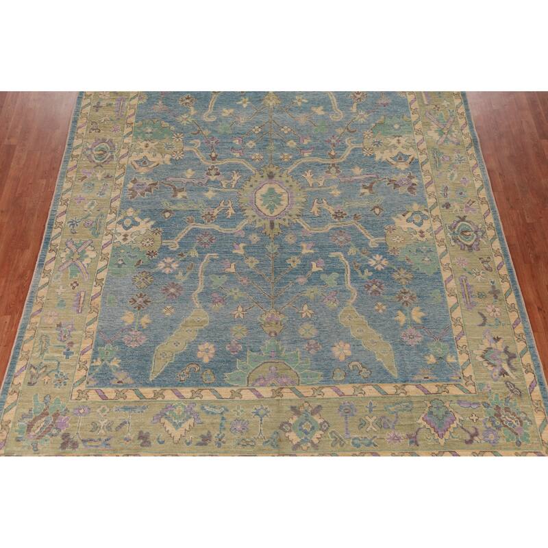 Hand Knotted Oriental 100% Wool Carpet Transitional All-Over Navy Blue & Blues Oushak Area Rug - 11' 7'' X 9' 1''
