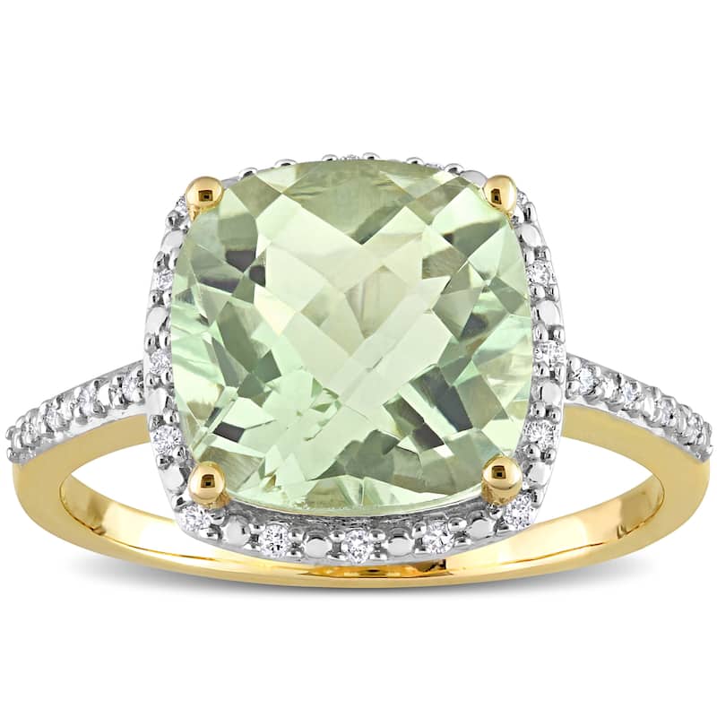 Miadora 4ct TGW Green Quartz 1/10ct TDW Diamond Ring 14k Yellow Gold
