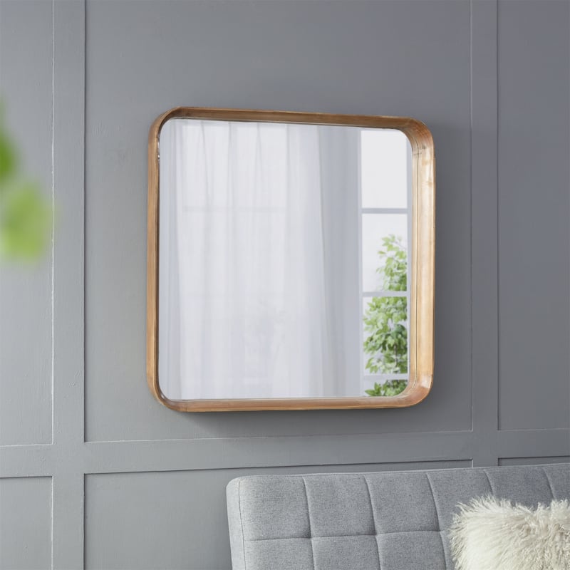 Square Wall Mirror with Wood Frame