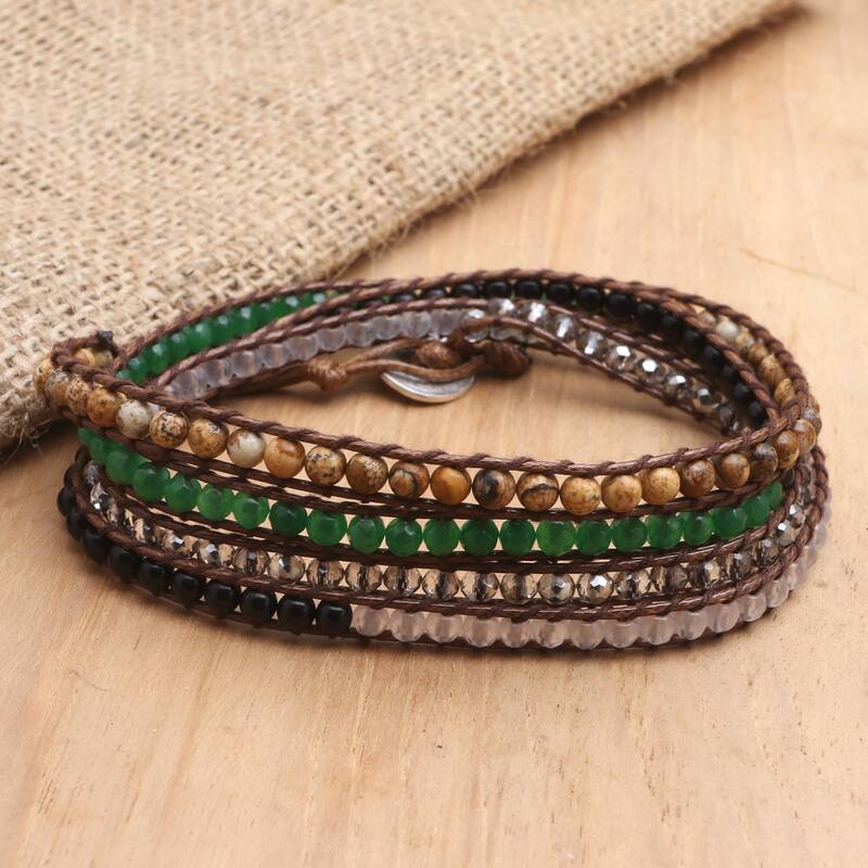 Novica Handmade Earth Song Multi-Gemstone Wrap Bracelet