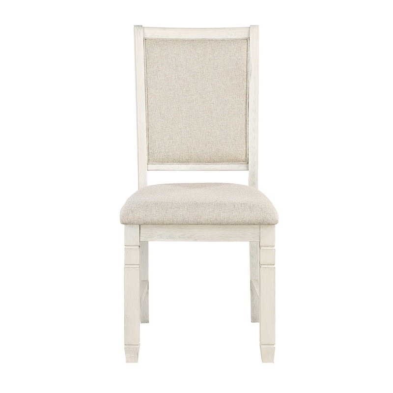 Antique White/Beige Fabric Upholstered Wood Frame Dining Chair, Set of 2, Sturdy Dining Chair for Dining Rooms - 17.5