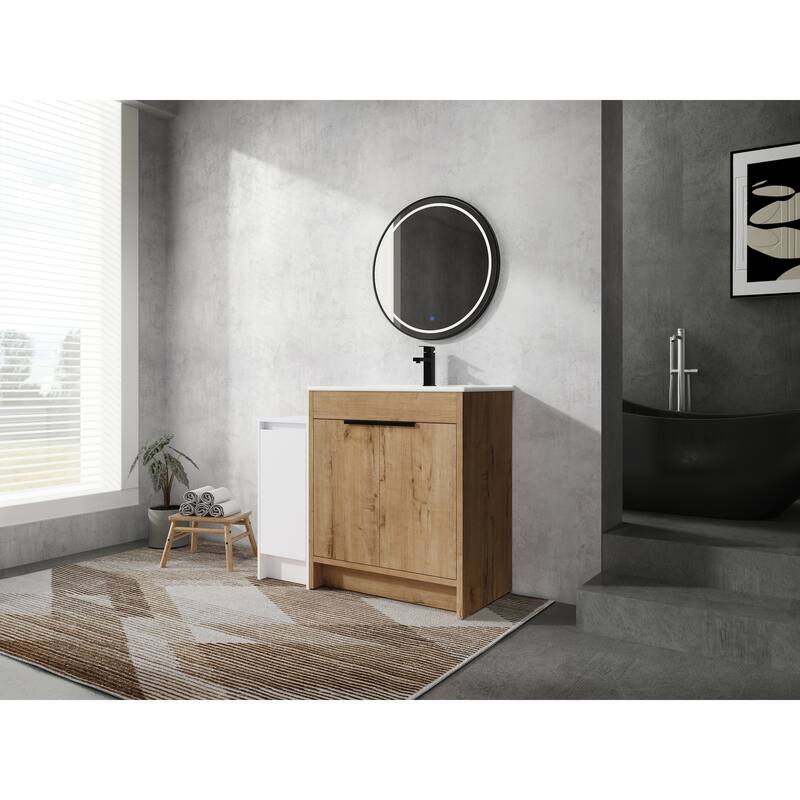 72" Freestanding Bathroom Vanity Set with Adjustable Storage Cabinets, Black Ceramic Sink