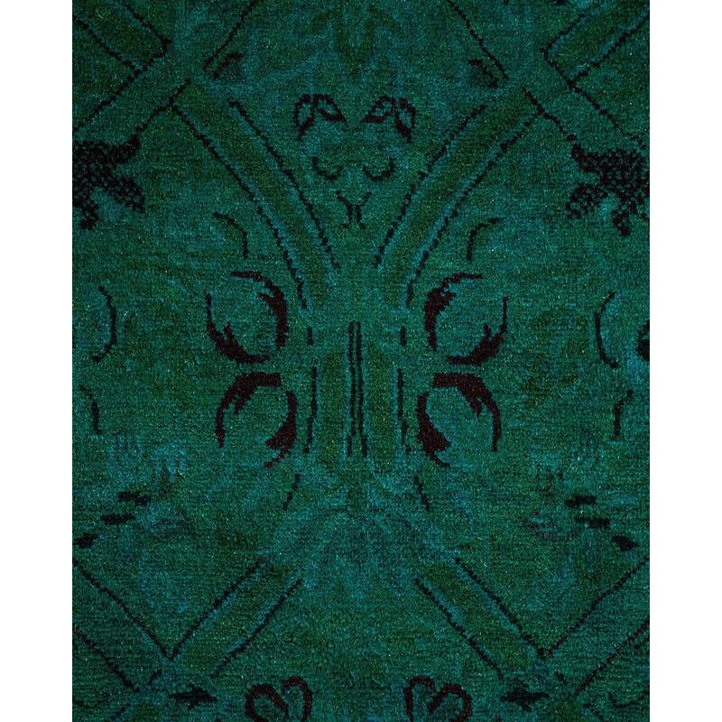 Overton Hand Knotted Wool Vintage Inspired Modern Contemporary Overdyed Green Area Rug - 8' 1" x 9' 10"