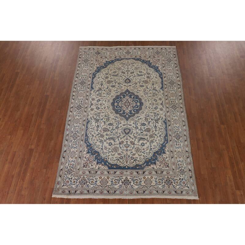 Traditional Nain Persian Vintage Rug Handmade Wool Carpet - 6'4"x 9'7"