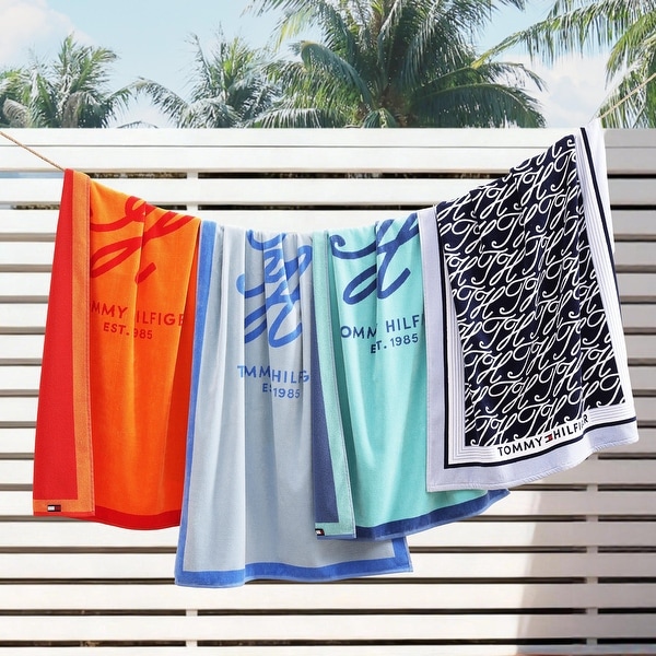 Tommy Hilfiger Printed Cotton Beach Towel - 36 x 68 - Bed Bath