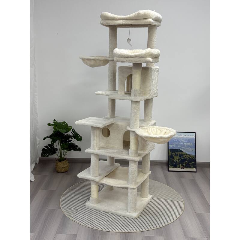 68 in Tall Multi-Level Green Cat Tree with Hammocks, Hanging Basket, Cat Cave, Removeable Cushion, Scratching Posts