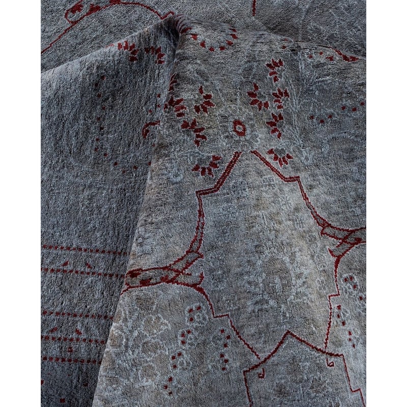 Overton Hand Knotted Wool Vintage Inspired Modern Contemporary Overdyed Gray Area Rug - 9' 1" x 12' 0"
