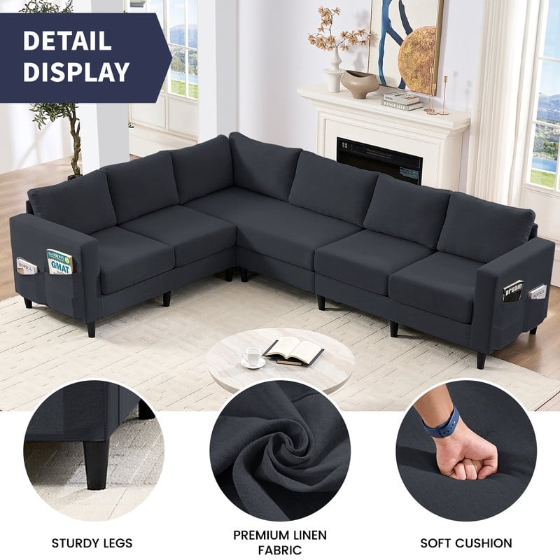 Mixoy 108" Linen Oversized Modular Sectional Sofa,L-Shaped Sectional Sofas with Side Pocket,Large 6 Seater Corner Sofa