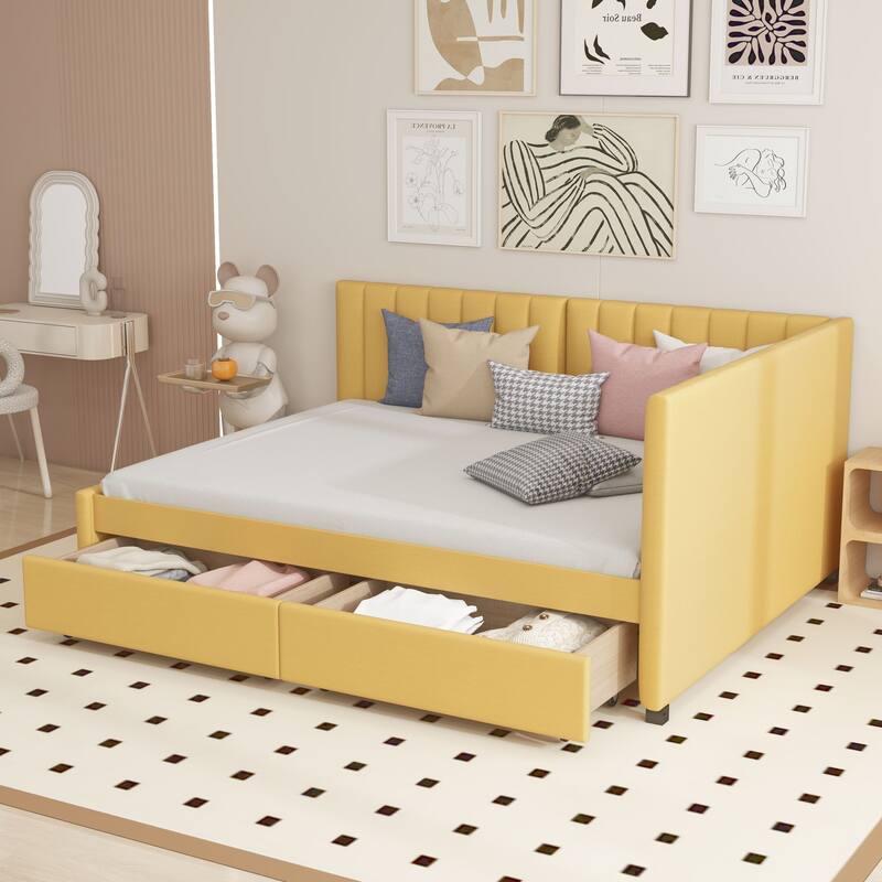 Upholstered sofa bed with 2 storage drawers