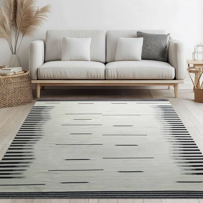 Home Decor Beige and Brown Hand-Woven Wool Flat Modern Weave Rug by EORC Elegant Area Rug for Adding Warmth and Contemporary