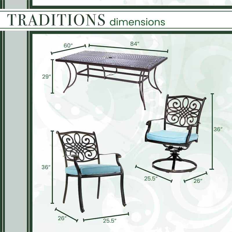 Hanover Traditions 11-Piece Dining Set in Blue with Four Swivel Rockers, Six Dining Chairs, and an Extra-Long Dining Table