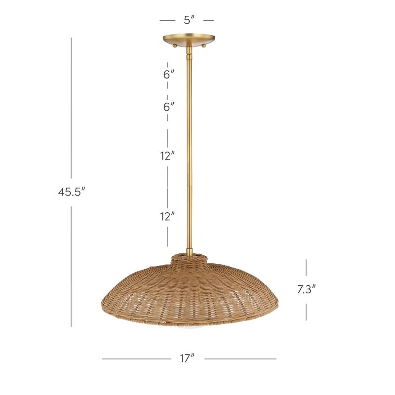 Belleville Boho Rattan Pendant Light with Shade and Glass Diffuser