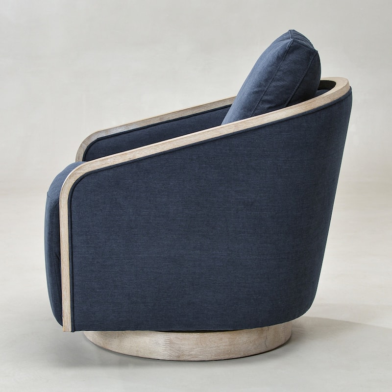 KINWELL 30" Wide Fabric Upholstered Swivel Barrel Chair, Accent Armchair for Living Room, Bedroom