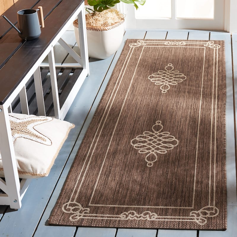 SAFAVIEH Courtyard Vasudha Indoor/ Outdoor Waterproof Patio Backyard Rug - 2' x 3'7" - Chocolate/Cream