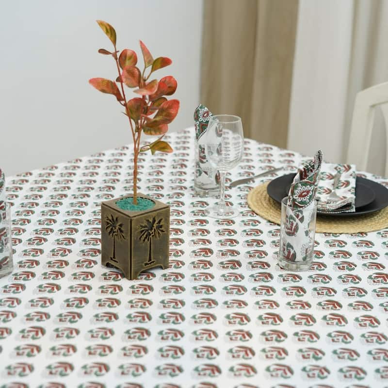 Fabdivine Handmade Block Print Cotton Table Cover Farmhouse Dining Kitchen Decor Gift