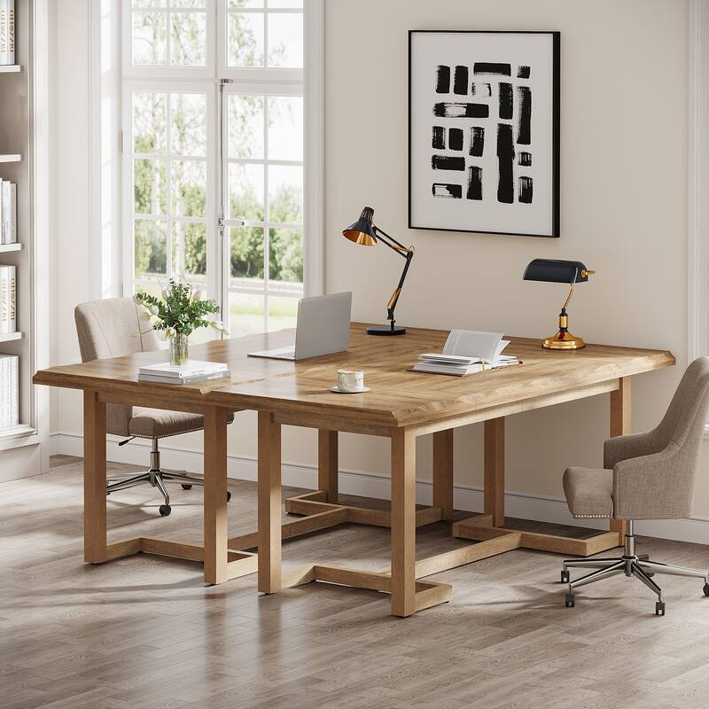62.2-inch Wood Rectangular Computer Desk with Solid Wood Legs