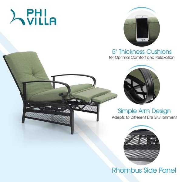 Phi Villa Outdoor Patio Metal Adjustable Relaxing Recliner Lounge Chair With Cushion N A On Sale Overstock 30355005