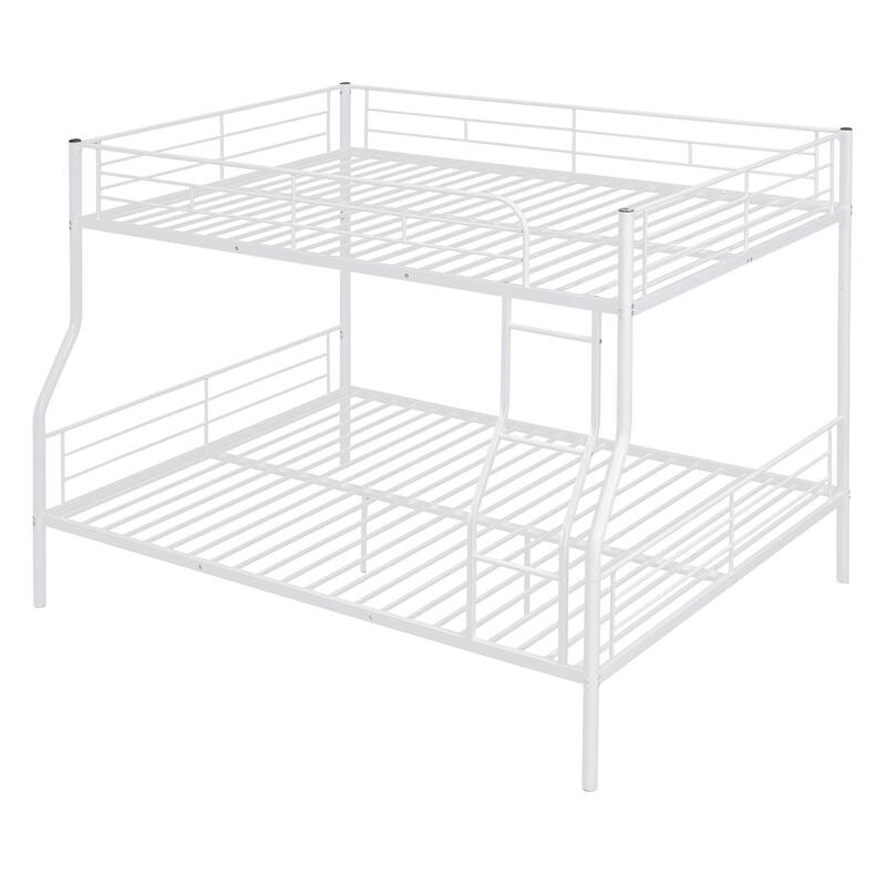 White Matal Bed Frame w/ Ladder Full XLQueen Bunk Bed for Girls, Boys
