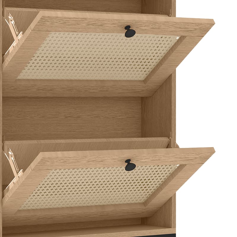 8 Pair Rattan Shoe Storage Cabinet 3 Drawers Shoe Rack - 23.6"L x 6.7"W x 38.2"H
