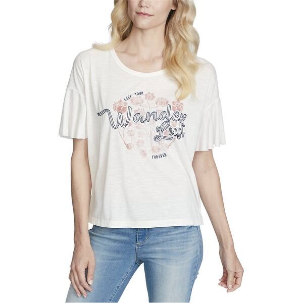 slide 1 of 2, Jessica Simpson Womens Jewel Neck Graphic T-Shirt, Off-white, X-Small
