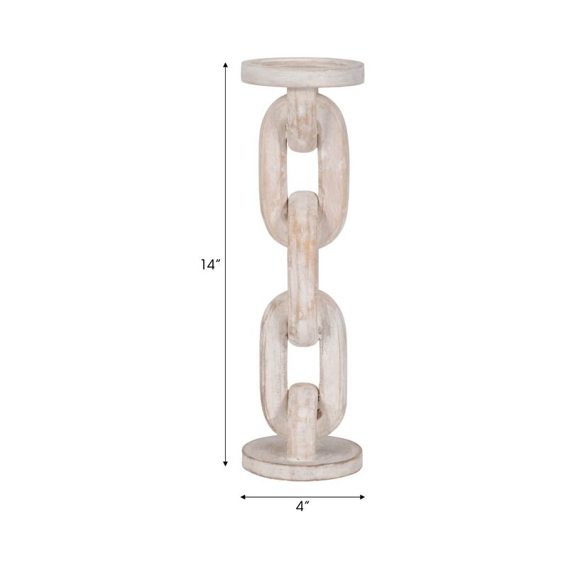 Wood Chain Link Taper Candle Holder - White, 14 in.