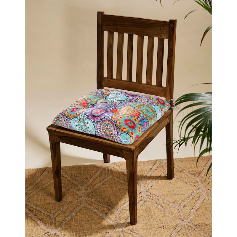 Luxurious Handmade 16-Inch Square Thick Tufted Indoor Dining Chair Seat Cushions with Ties