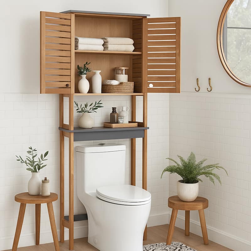 Over The Toilet Storage Cabinet with Double Vented Doors - 69" H x 24"L x 9" D