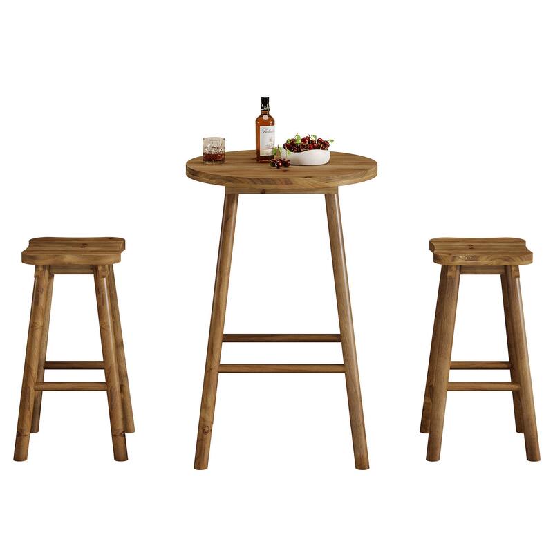 Round Bar Table with Chairs, 37.4" High Solid Wood Pub Table