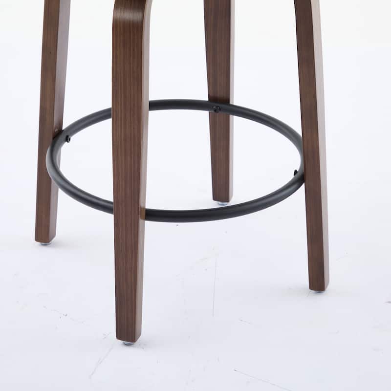 SEYNAR PU Leather 360 Degree Swivel Open Back Bar Stools Wood Legs Set of 4