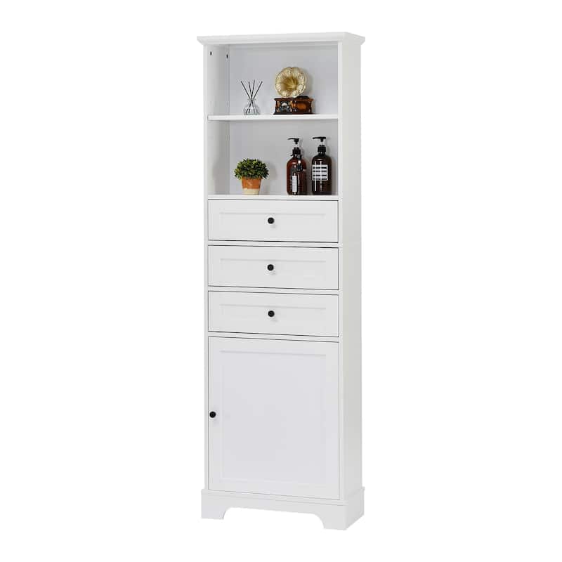 68" Tall Freestanding Bathroom Cabinet with 3 Drawers and Adjustable Shelves