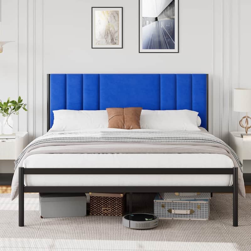 Bed Frame with Velvet Headboard